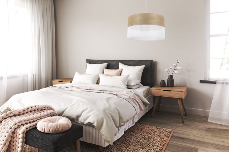Lampa sufitowa wisząca Light Home LH Wood 1x E27 60W fornir dąb złocisty/biały klosz 35cm 1szt.