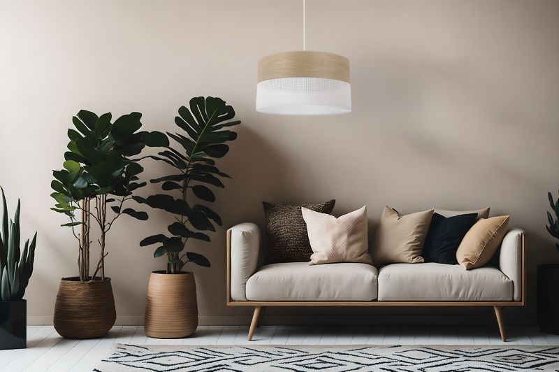 Lampa sufitowa wisząca Light Home LH Wood 1x E27 60W fornir dąb złocisty/biały klosz 40cm 1szt.
