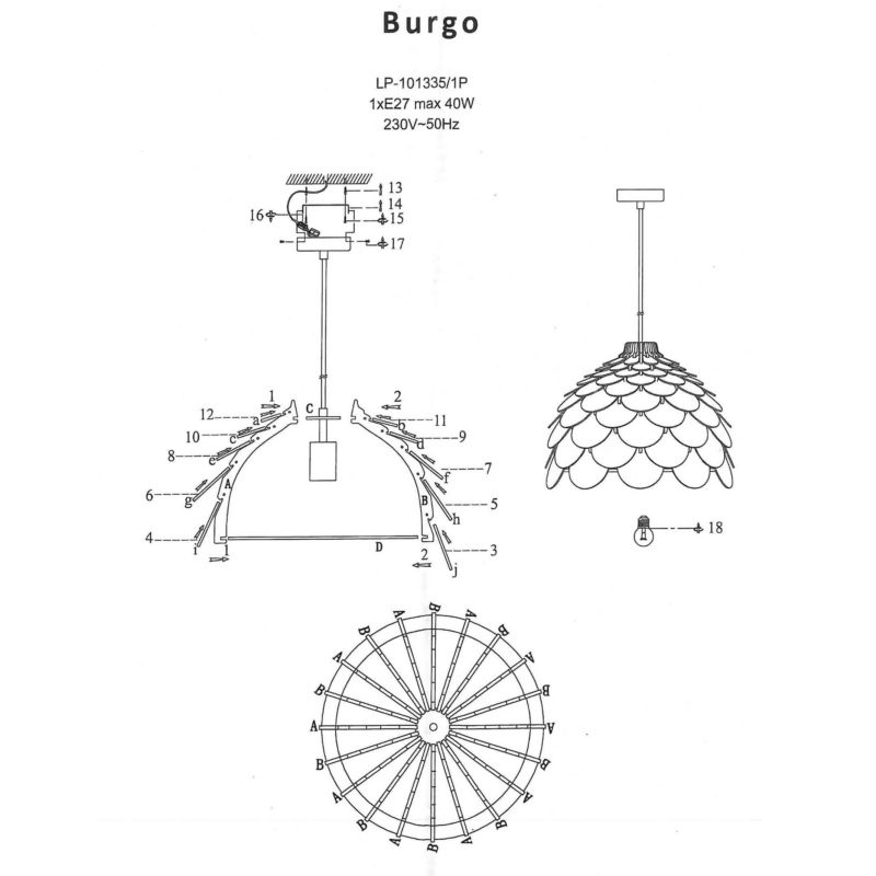Lampa sufitowa wisząca Light Prestige Burgo 5915 jasne drewno szerokość 35 cm 1xE27 x 60W 1 szt.