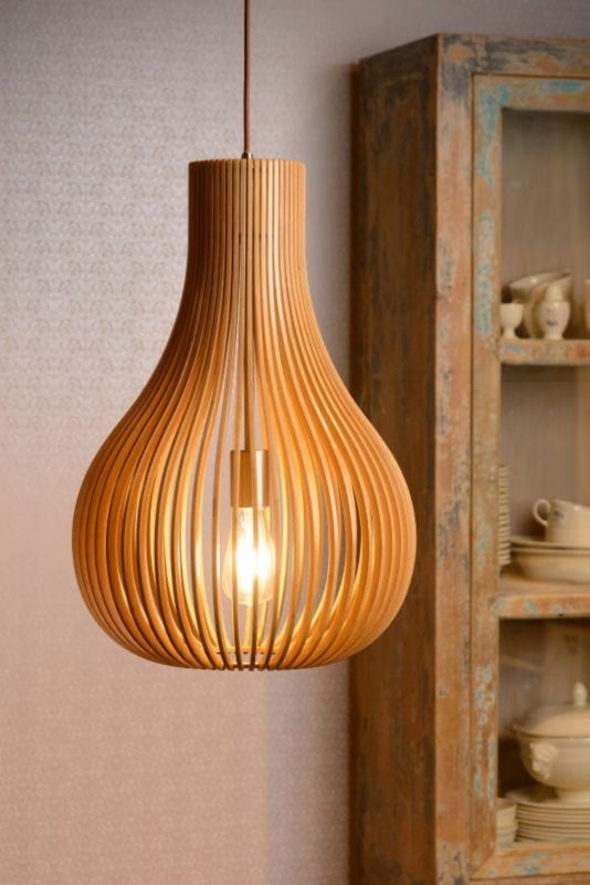 Lampa sufitowa wisząca Lucide Bodo 0766 jasne drewno szerokość 38 cm 1xE27 x 60W 1 szt.