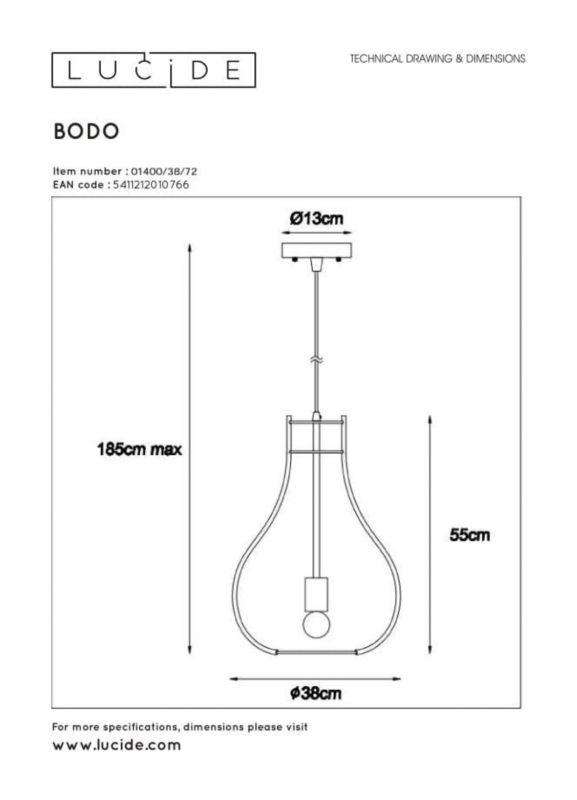 Lampa sufitowa wisząca Lucide Bodo 0766 jasne drewno szerokość 38 cm 1xE27 x 60W 1 szt.