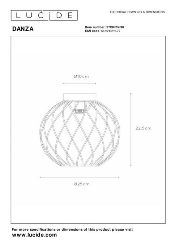 Lampa sufitowa wisząca Lucide Danza 1477 czarna szerokość 25 cm 1xE27 x 40W 1 szt.