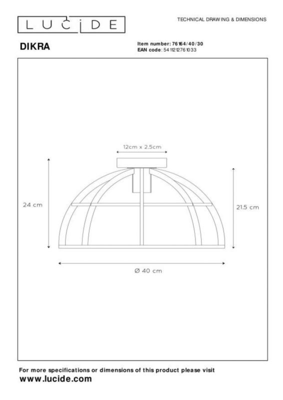 Lampa sufitowa wisząca Lucide Dikra 1033 czarna szerokość 40 cm 1xE27 x 60W 1 szt.