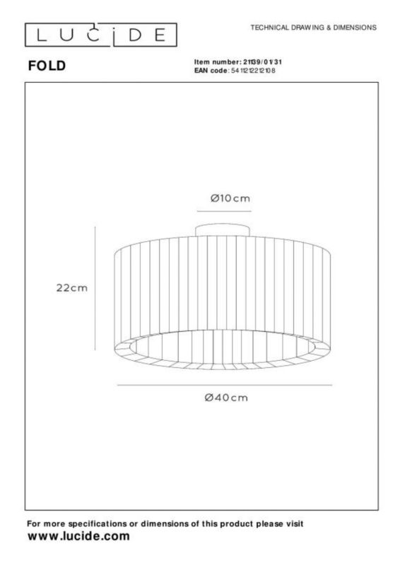 Lampa sufitowa wisząca Lucide Fold 2108 biała szerokość 40 cm 1xE27 x 40W 1 szt.