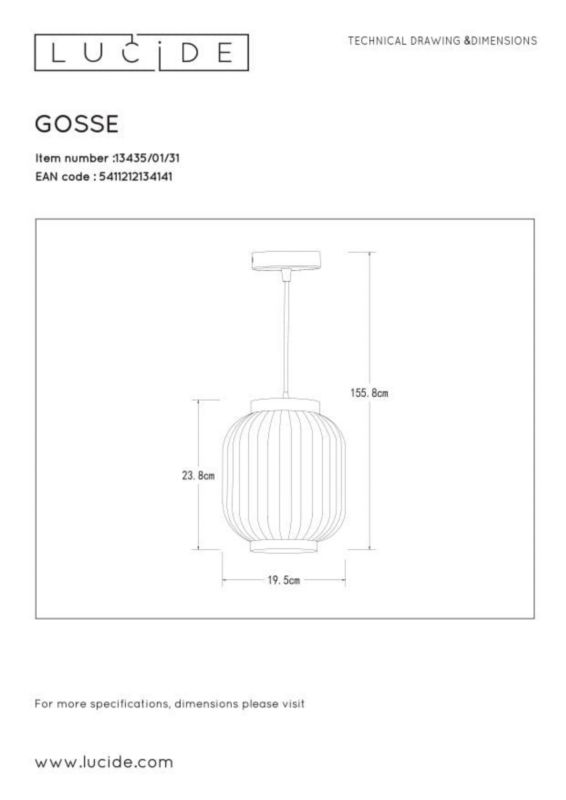 Lampa sufitowa wisząca Lucide Gosse 4141 złoto-biała szerokość 19.5 cm 1xE27 x 230W 1 szt.