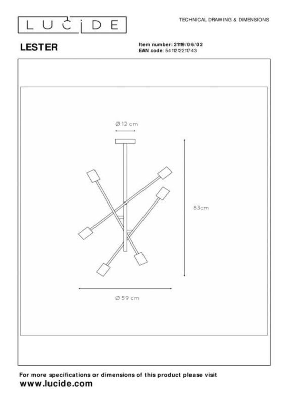Lampa sufitowa wisząca Lucide Lester 1743 złoto-odcienie złota szerokość 59 cm 6xE27 x 40W 1 szt.