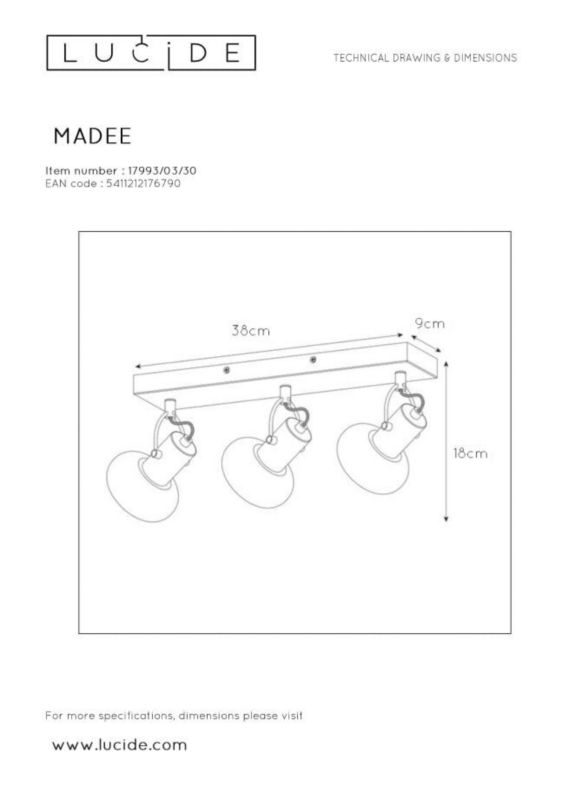 Lampa sufitowa wisząca Lucide Madee 6790 dymiona-czarna szerokość 38 cm 3xE14 x 25W 1 szt.