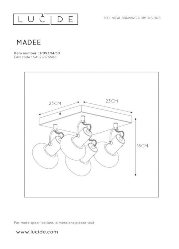 Lampa sufitowa wisząca Lucide Madee 6806 czarna szerokość 23 cm 4xE14 x 25W 1 szt.