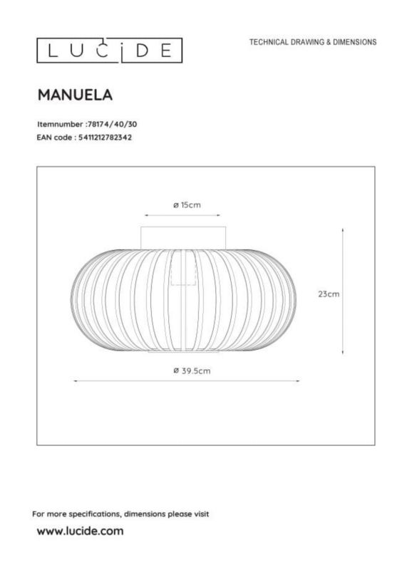 Lampa sufitowa wisząca Lucide Manuela 2342 czarna szerokość 40 cm 1xE27 x 60W 1 szt.