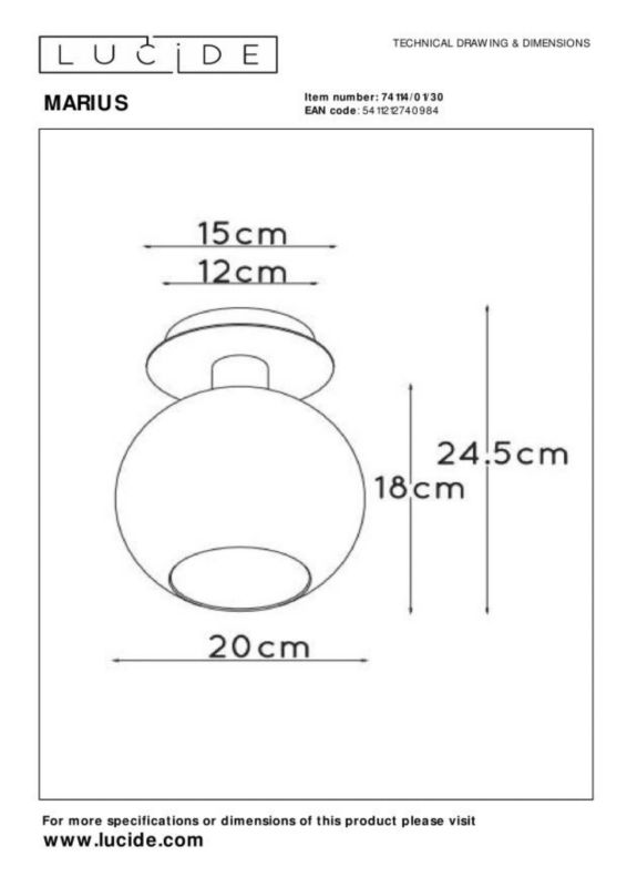 Lampa sufitowa wisząca Lucide Marius 0984 czarna-dymione szkło szerokość 20 cm 1xE27 x 60W 1 szt.