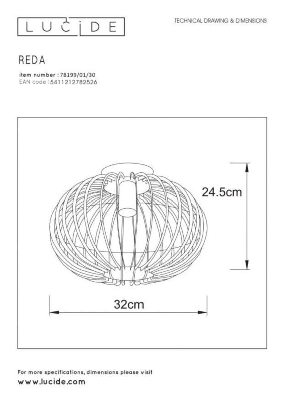 Lampa sufitowa wisząca Lucide Reda 2526 czarna szerokość 32 cm 1xE27 x 40W 1 szt.
