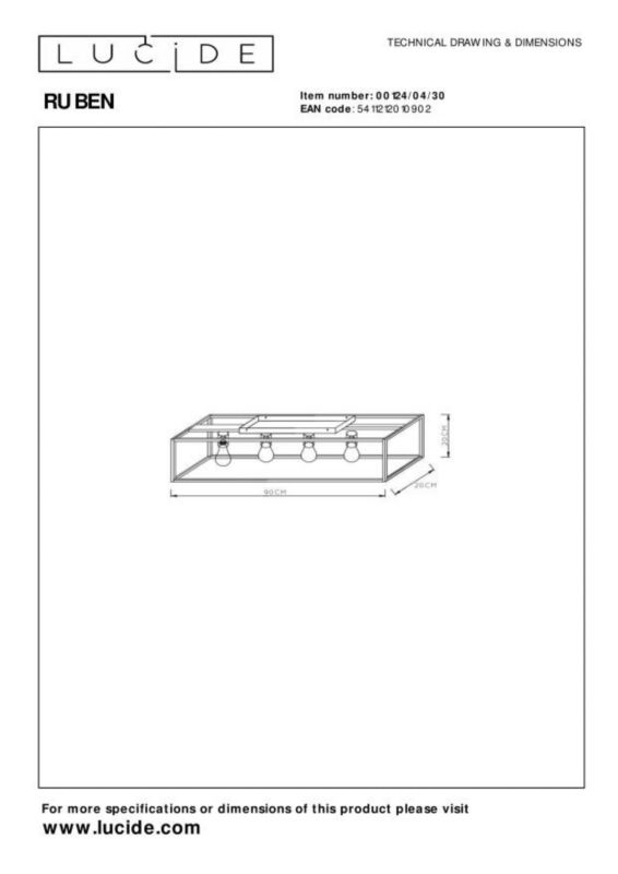 Lampa sufitowa wisząca Lucide Ruben 0902 czarna szerokość 80 cm 4xE27 x 40W 1 szt.
