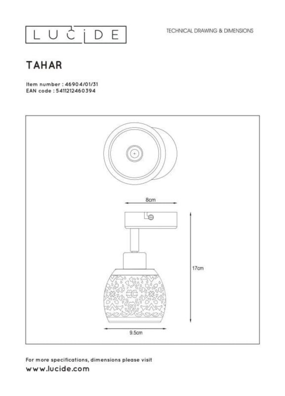 Lampa sufitowa wisząca Lucide Tahar 0394 biała szerokość 9 cm 1xG9 x 40W 1 szt.