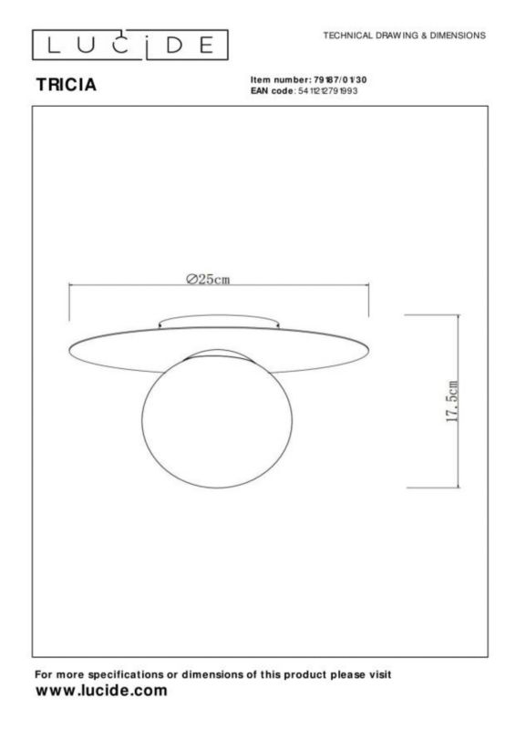 Lampa sufitowa wisząca Lucide Tricia 1993 czarna-biały opal szerokość 25 cm 1xE27 x 15W 1 szt.