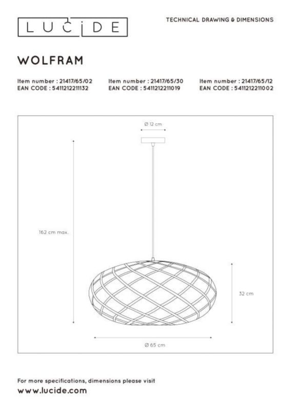 Lampa sufitowa wisząca Lucide Wolfram 1132 mosiądz-złoto szerokość 65 cm 1xE27 x 60W 1 szt.