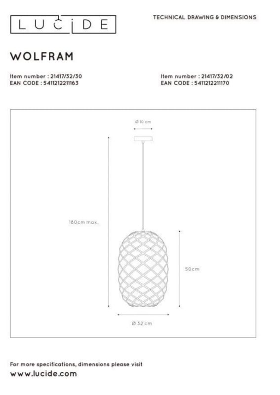 Lampa sufitowa wisząca Lucide Wolfram 1163 czarna szerokość 32 cm 1xE27 x 60W 1 szt.