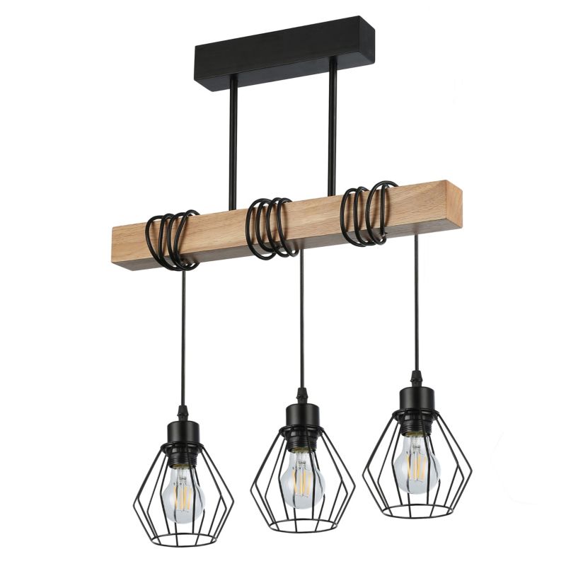 Lampa sufitowa wisząca MasterLED 3x LED E27 oprawa Otto 170 cm IP20 czarna z drewnem 1 szt.