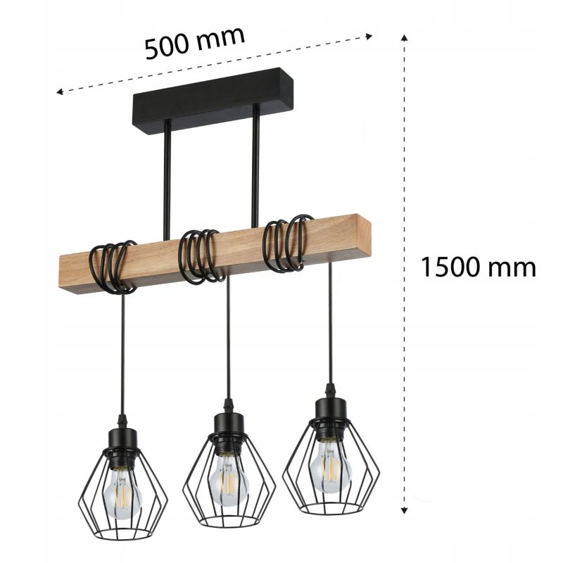 Lampa sufitowa wisząca MasterLED 3x LED E27 oprawa Otto 170 cm IP20 czarna z drewnem 1 szt.