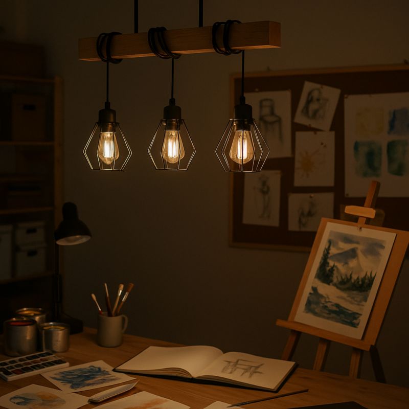 Lampa sufitowa wisząca MasterLED 3x LED E27 oprawa Otto 170 cm IP20 czarna z drewnem 1 szt.