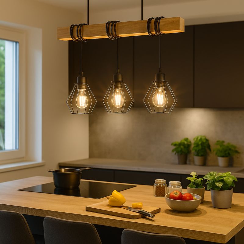 Lampa sufitowa wisząca MasterLED 3x LED E27 oprawa Otto 170 cm IP20 czarna z drewnem 1 szt.