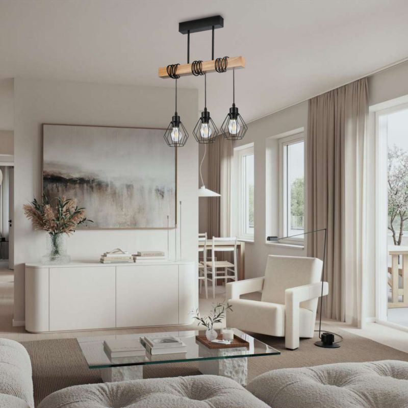 Lampa sufitowa wisząca MasterLED 3x LED E27 oprawa Otto 170 cm IP20 czarna z drewnem 1 szt.