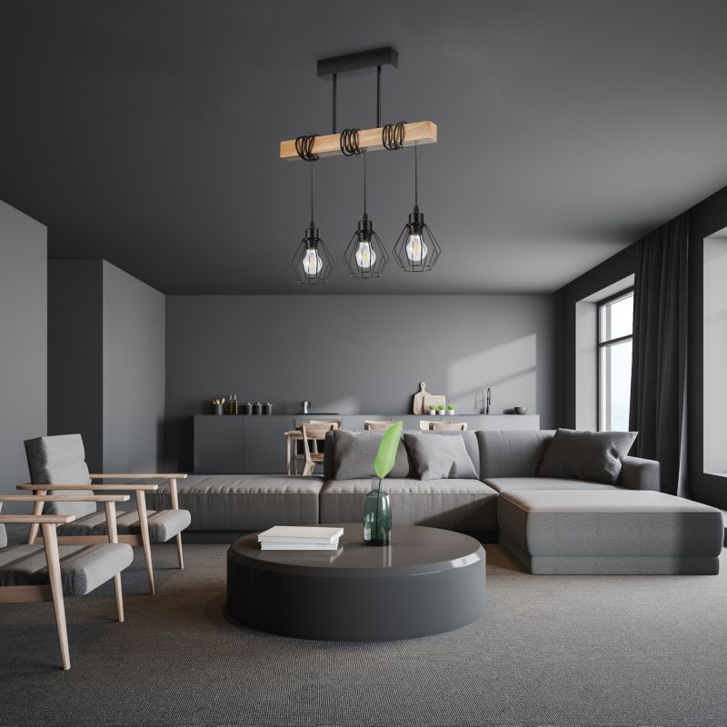 Lampa sufitowa wisząca MasterLED 3x LED E27 oprawa Otto 170 cm IP20 czarna z drewnem 1 szt.