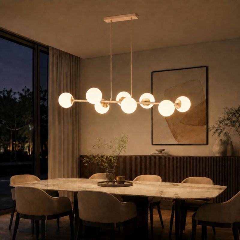 Lampa sufitowa wisząca MasterLED Bali 8x LED E27 żyrandol kule 120 cm beżowy kaszmir 1szt.
