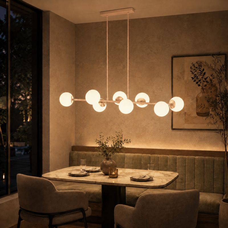 Lampa sufitowa wisząca MasterLED Bali 8x LED E27 żyrandol kule 120 cm beżowy kaszmir 1szt.