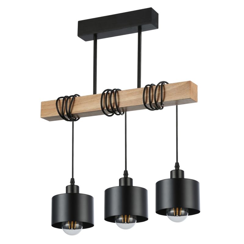 Lampa sufitowa wisząca MasterLED Elza 3x LED E27 żyrandol IP20 oprawa loft stal drewno czarna 1 szt.