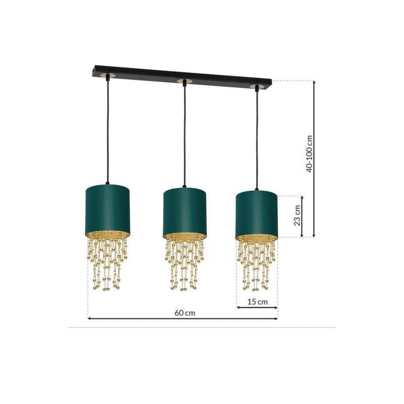 Lampa sufitowa wisząca Milagro Almeria 4502 czarno-zielona-złota szerokość 60 cm 3xE27 x 60W 1 szt.