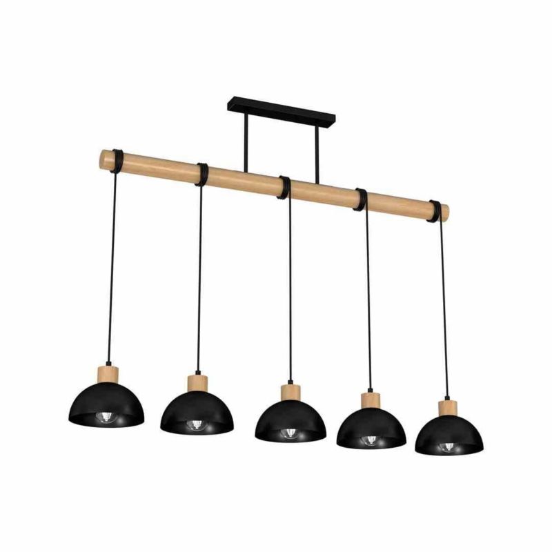 Lampa sufitowa wisząca Milagro Erik 2279 czarna-jasne drewno szerokość 100 cm 5xE27 x 40W 1 szt.