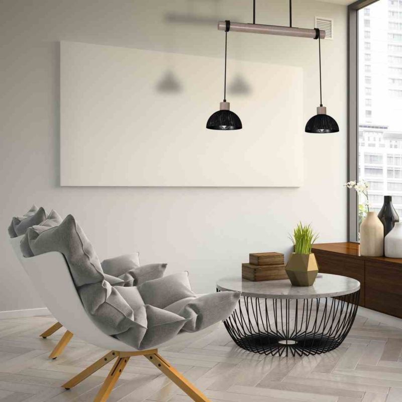 Lampa sufitowa wisząca Milagro Erik 6390 czarna-ciemne drewno szerokość 60 cm 2xE27 x 40W 1 szt.