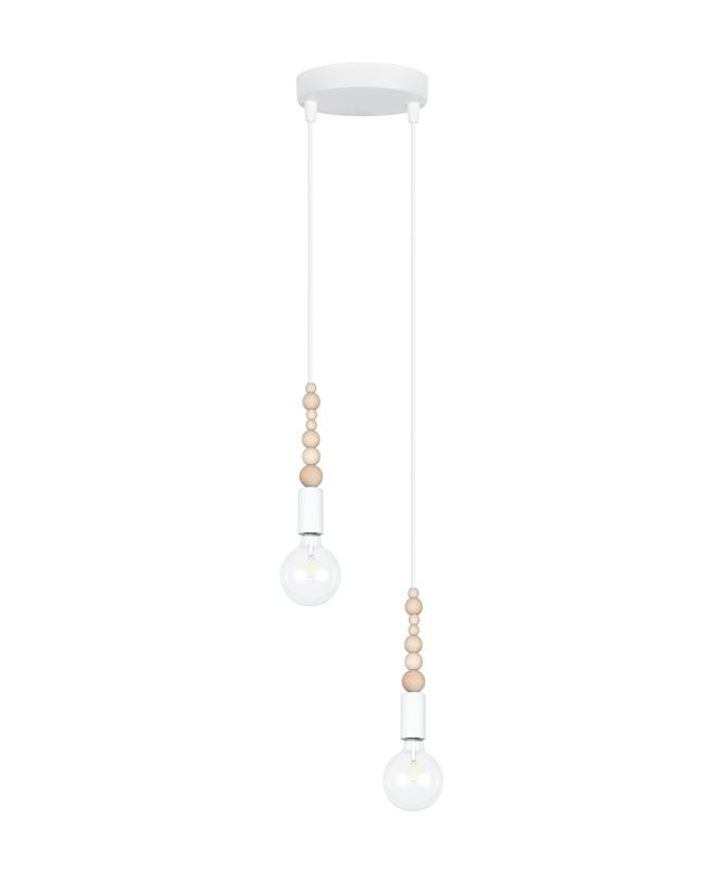 Lampa sufitowa wisząca NALLA HEXE E27 metal drewno 2 x 60W biały H0537 1 szt.