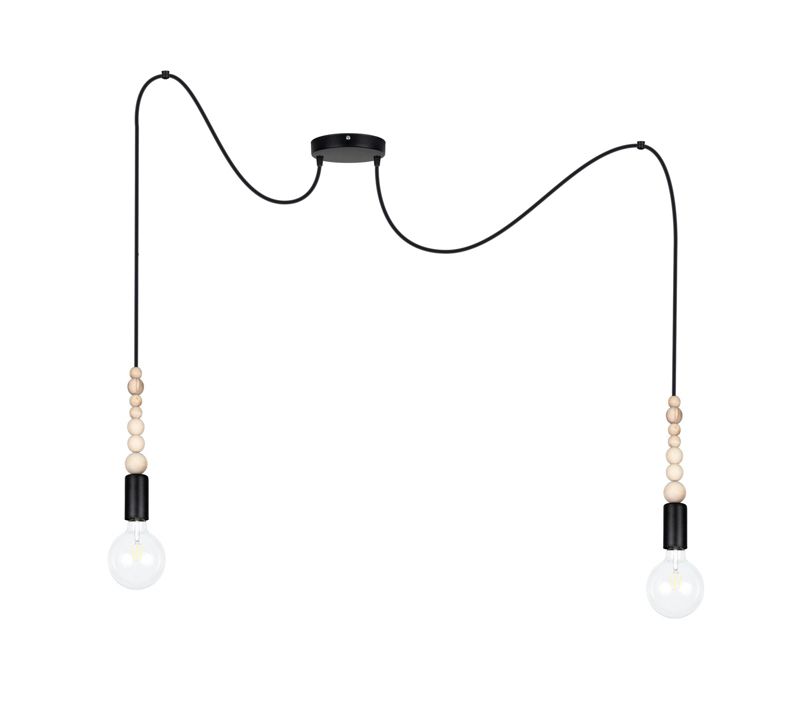 Lampa sufitowa wisząca NALLA HEXE E27 metal drewno 2 x 60W czarny H0531 1 szt.