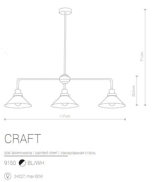 Lampa sufitowa wisząca Nowodvorski Lighting Craft czarna wym: 71 x 117 x 26 cm 3xE27 x 60W 1 szt.