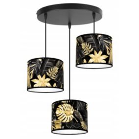 Lampa sufitowa wisząca okrągła Light Home LH Gold Flowers 3x E27 60W abażur kwiaty 20cm czarny/złoty 1szt.