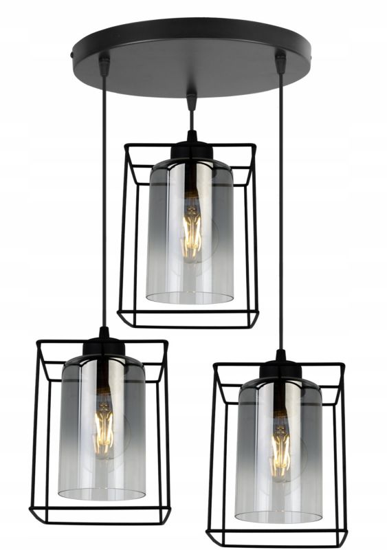 Lampa sufitowa wisząca okrągła Light Home LH Hella Cage 3x E27 60W szkło grafitowy 1szt.