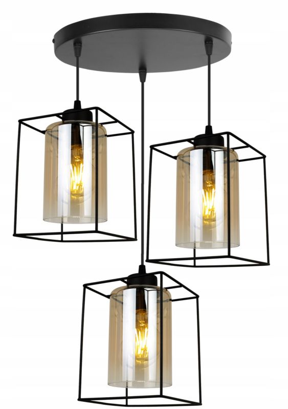 Lampa sufitowa wisząca okrągła Light Home LH Hella Cage 3x E27 60W szkło miodowy 1szt.