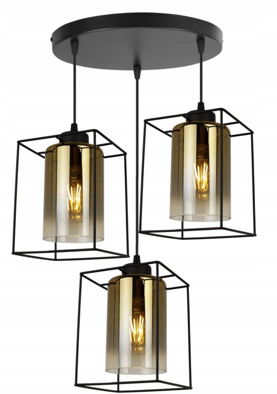 Lampa sufitowa wisząca okrągła Light Home LH Hella Cage 3x E27 60W szkło złoty 1szt.