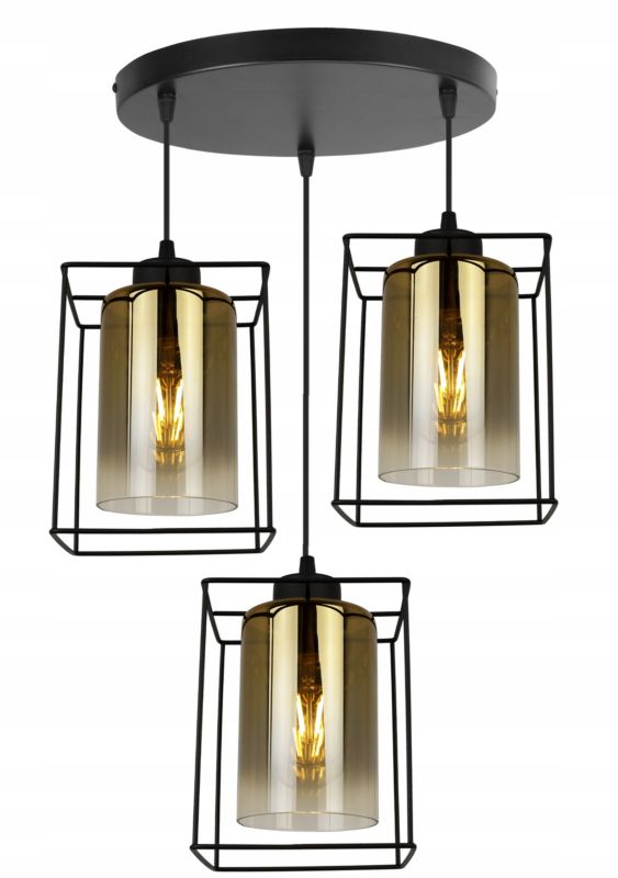 Lampa sufitowa wisząca okrągła Light Home LH Hella Cage 3x E27 60W szkło złoty 1szt.