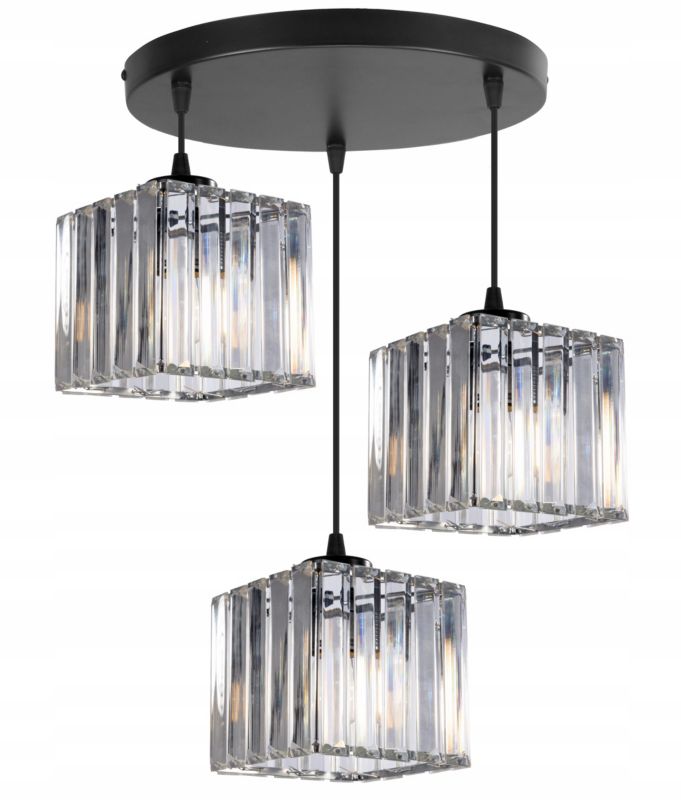 Lampa sufitowa wisząca okrągła Light Home LH Holdi 3x E27 60W klosz kwadratowy szkło 1szt.