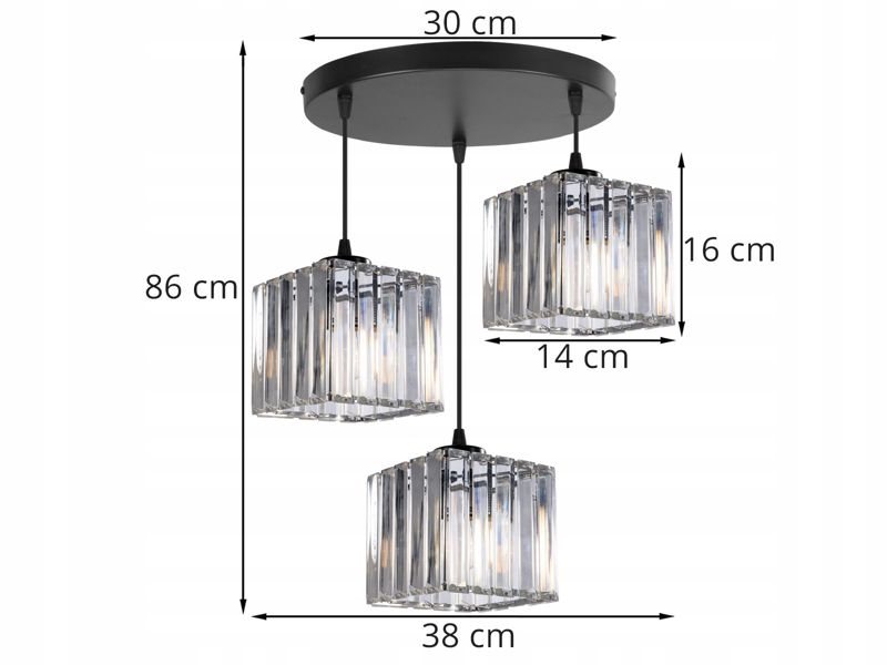 Lampa sufitowa wisząca okrągła Light Home LH Holdi 3x E27 60W klosz kwadratowy szkło 1szt.
