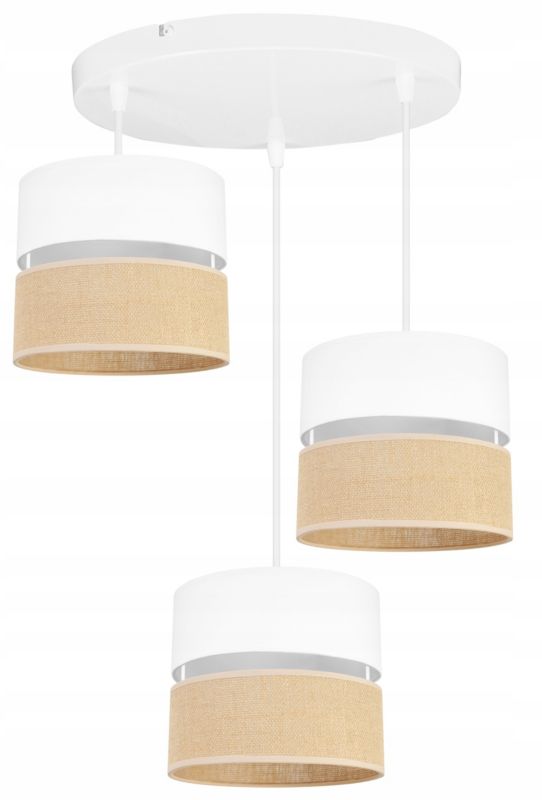 Lampa sufitowa wisząca okrągła Light Home LH Juta 3x E27 60W abażur 20cm tkanina biały 1szt.
