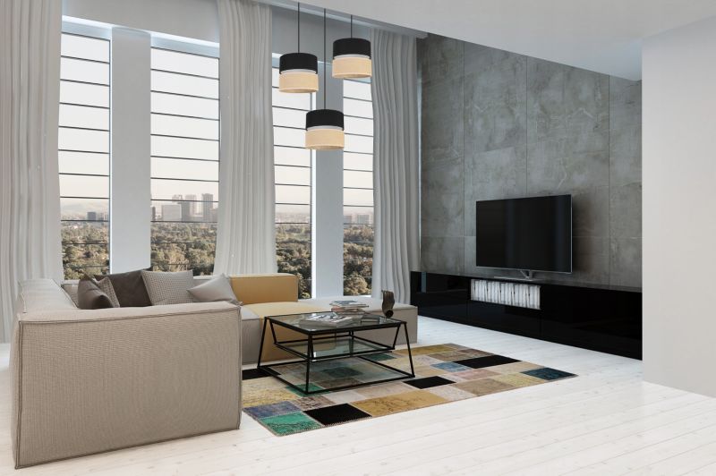 Lampa sufitowa wisząca okrągła Light Home LH Juta 3x E27 60W abażur 20cm tkanina czarny 1szt.