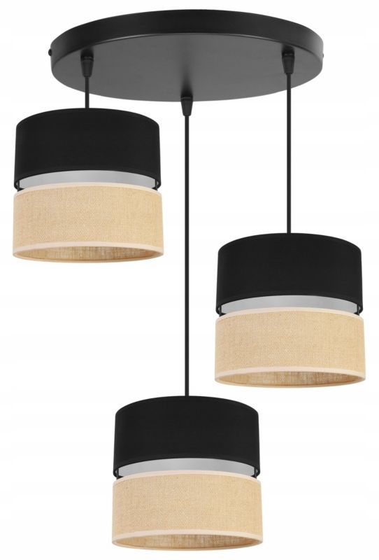 Lampa sufitowa wisząca okrągła Light Home LH Juta 3x E27 60W abażur 20cm tkanina czarny 1szt.