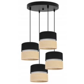 Lampa sufitowa wisząca okrągła Light Home LH Juta 4x E27 60W abażur 20cm tkanina czarny 1szt.