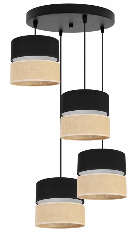 Lampa sufitowa wisząca okrągła Light Home LH Juta 4x E27 60W abażur 20cm tkanina czarny 1szt.