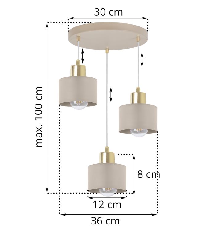 Lampa sufitowa wisząca okrągła Light Home LH Panta 3x E27 kaszmirowy/złoty 1szt.