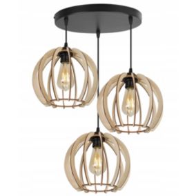 Lampa sufitowa wisząca okrągła Light Home LH Timber drewno 3x E27 60W klosz kula 24cm czarny 1szt.
