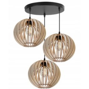 Lampa sufitowa wisząca okrągła Light Home LH Timber drewno 3x E27 60W klosz kula 27cm czarny 1szt.